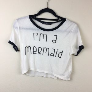 “I’m a mermaid” white medium crop top